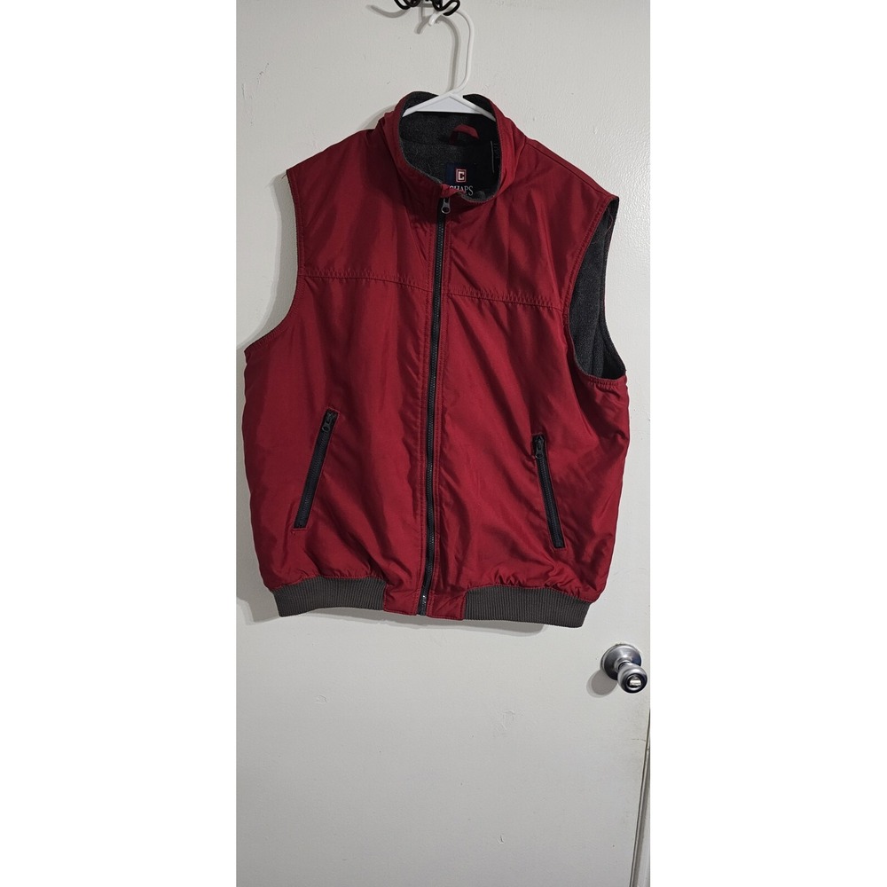 Chaps Mens LargeFleece Lined Zip-Up Vest Large Red Gray Outdoor Hiking Hunting
